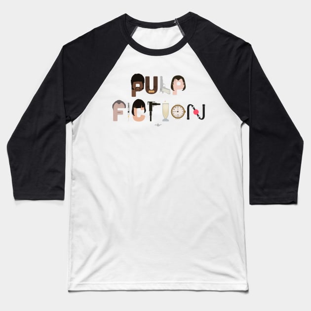 Pulp Fiction Typography Baseball T-Shirt by grantedesigns